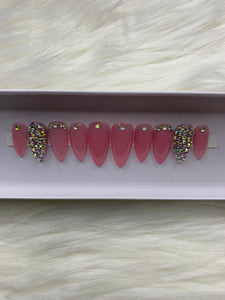 Sheer Pink with Rhinestones-Press ons