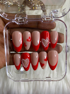 Red French tips with Pearls