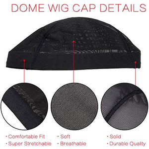 Dome Caps Stretchable Wigs Cap Spandex Dome Style Wig Caps For Men Women (8 Pack, Black Mesh Wig Caps)